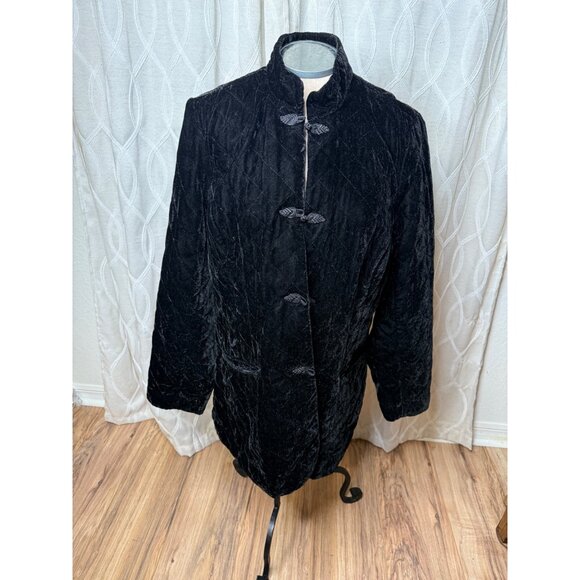 Coldwater Creek Blk Quilted Velvet Mandarin Collar Jacket kimono 1X Whimsigoth - Picture 1 of 10
